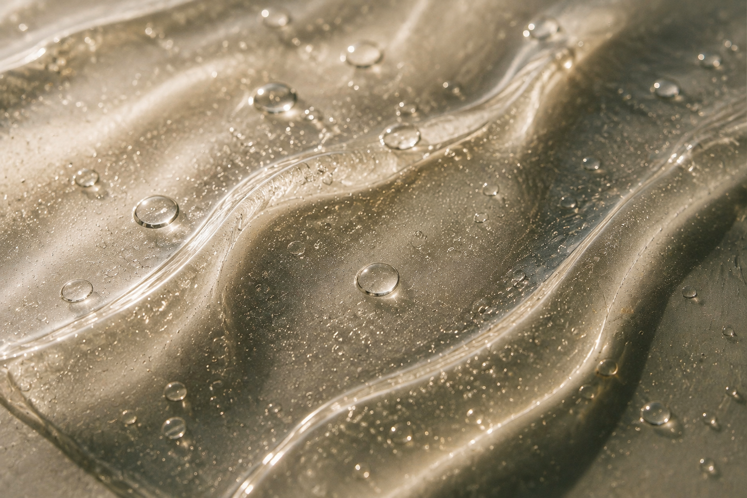 Macro detail of translucent hydrogel with moisture droplets